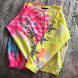 Tie Dye Sweatshirt with Sparkly Embroidered Stars
